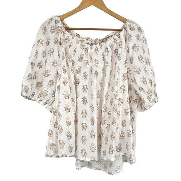 Old Navy White Floral Short Puff Sleeve Cutout Tie Back Blouse Top size XXL NWT - Picture 2 of 11
